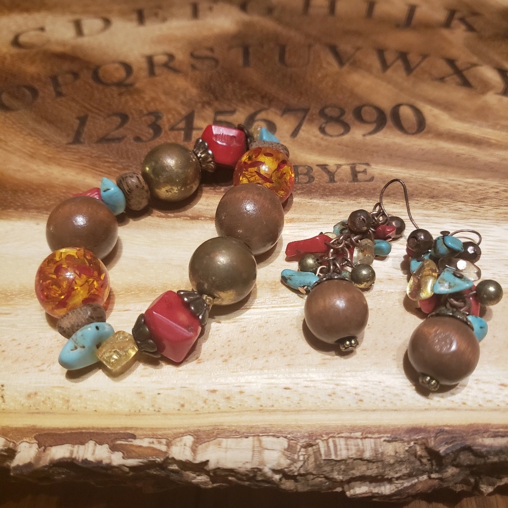 Costume beaded bracelet with matching earrings